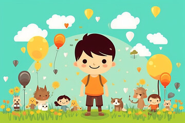 Free vector hand drawn boy with children day background made with Generative AI