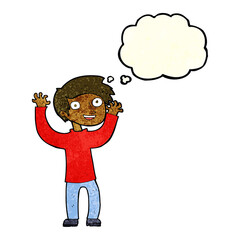 cartoon happy man with thought bubble