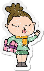 distressed sticker of a cartoon calm woman