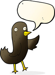 funny cartoon bird with speech bubble