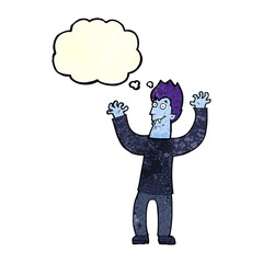 cartoon halloween vampire with thought bubble