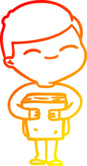 warm gradient line drawing of a cartoon smiling boy