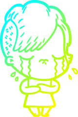cold gradient line drawing of a cartoon crying girl