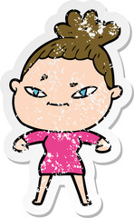 distressed sticker of a cartoon woman