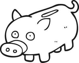 freehand drawn black and white cartoon piggy bank