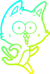 cold gradient line drawing of a funny cartoon cat