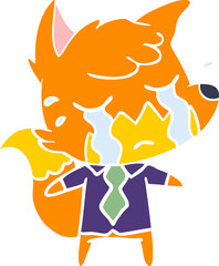 crying business fox flat color style cartoon