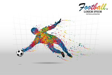 Fototapeta na wymiar Visual drawing movement for soccer or football sport and goalkeeper jumping at fast of speed of stadium colorful beautiful design on white background for winner sport game vector illustration