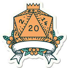 sticker of a natural 20 critical hit D20 dice roll