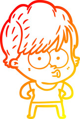 warm gradient line drawing of a cartoon woman