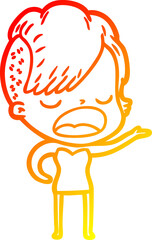 warm gradient line drawing of a cartoon cool hipster girl talking