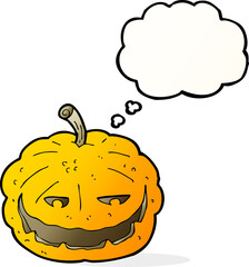 cartoon halloween pumpkin with thought bubble