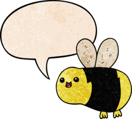 cartoon bee with speech bubble in retro texture style