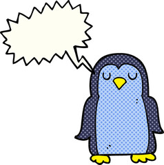 freehand drawn comic book speech bubble cartoon penguin