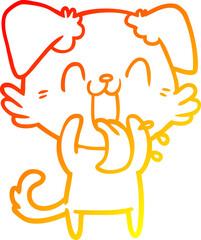 warm gradient line drawing of a cartoon panting dog