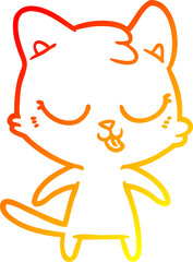 warm gradient line drawing of a cute cartoon cat