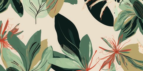 Abstract exotic botanical print. Hand drawn collage contemporary seamless pattern, Generative AI