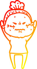 warm gradient line drawing of a cartoon annoyed old lady