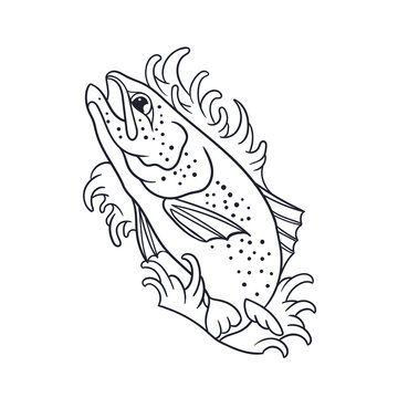 recommend clip art: Hand drawn illustration of trout fishing outline