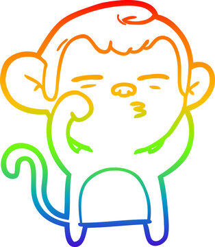 recommend clip art: rainbow gradient line drawing of a cartoon suspicious monkey