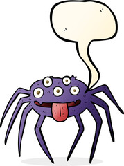cartoon gross halloween spider with speech bubble