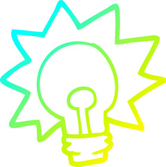 cold gradient line drawing of a cartoon shining light bulb