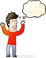 cartoon stressed man with thought bubble