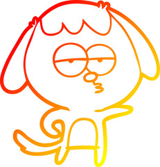warm gradient line drawing of a cartoon bored dog