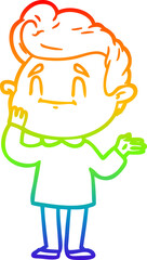 rainbow gradient line drawing of a happy cartoon man