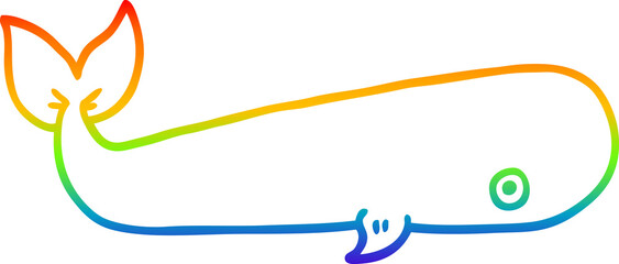 rainbow gradient line drawing of a cartoon sea whale