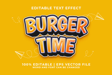 Burger Time 3d Editable Text Effect Cartoon Style Premium Vector
