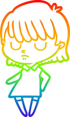 rainbow gradient line drawing of a cartoon woman