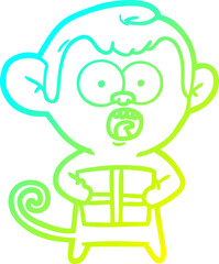 cold gradient line drawing of a cartoon shocked monkey
