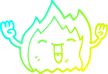 cold gradient line drawing of a cartoon happy red flame