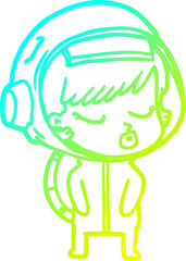 cold gradient line drawing of a cartoon pretty astronaut girl