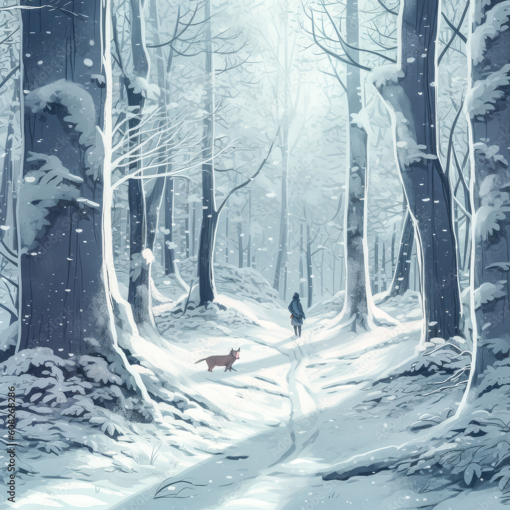 Poster a snowy forest scene was created - generative ai.