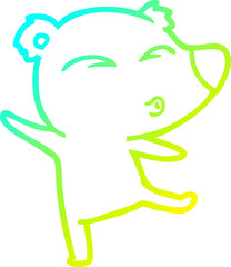 cold gradient line drawing of a cartoon whistling bear