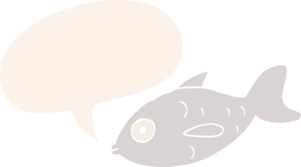 Foto auf Acrylglas Antireflex cartoon fish with speech bubble in retro style © lineartestpilot