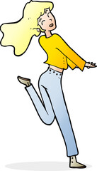 cartoon happy girl kicking out leg