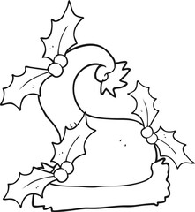 Fototapeta premium freehand drawn black and white cartoon christmas holly hat