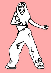 Freehand vector illustration of a young woman performing a dance pose.