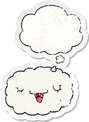 cartoon cloud with thought bubble as a distressed worn sticker