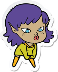 sticker of a pretty cartoon elf girl