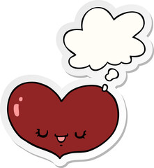 cartoon love heart character with thought bubble as a printed sticker