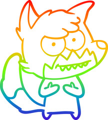 rainbow gradient line drawing of a cartoon grinning fox