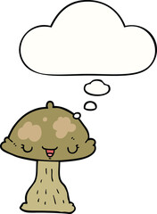 cartoon toadstool with thought bubble