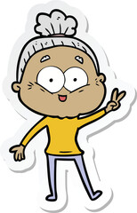 sticker of a cartoon happy old woman
