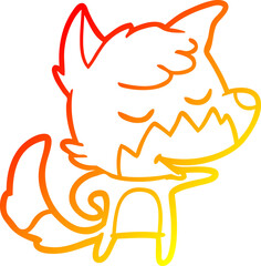 warm gradient line drawing of a friendly cartoon fox