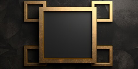 Minimalist Beauty. Square Golden Frame on Black Stone Background