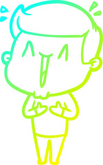 cold gradient line drawing of a cartoon happy man
